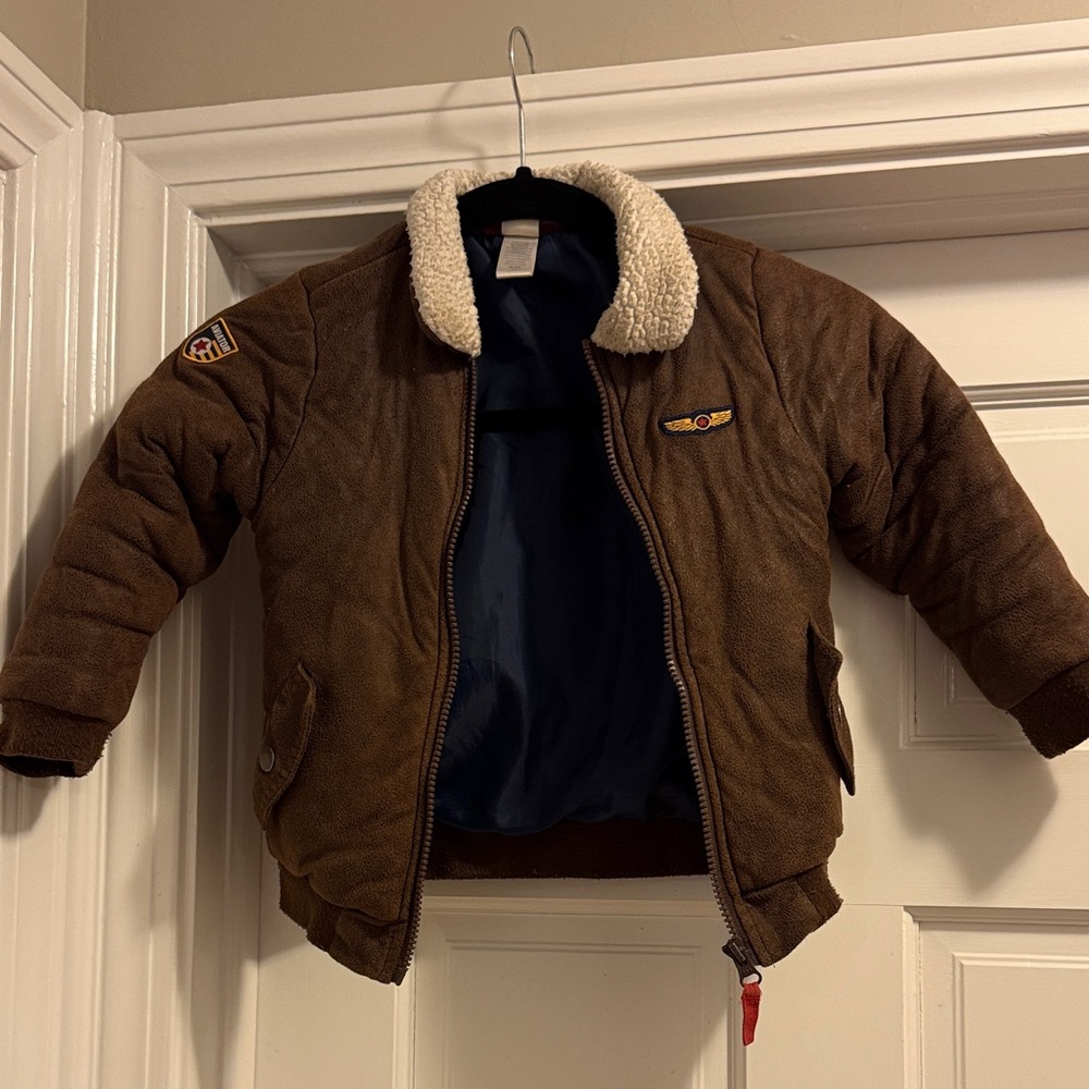 Little Me Brown Puffer Jacket with Shearling Collar